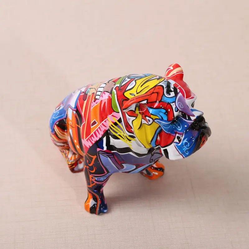 Bruno hand-painted graffiti bulldog sculpture, view 5