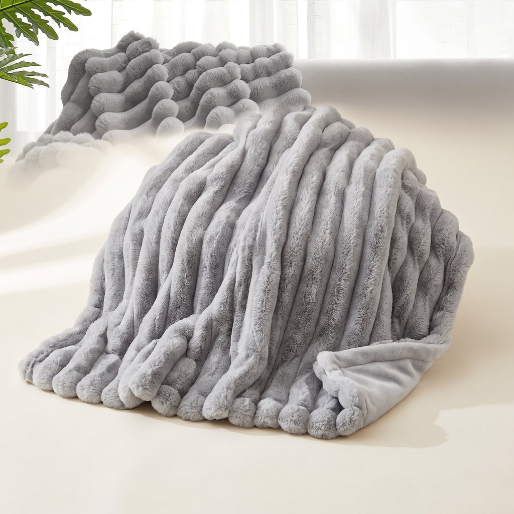 Cielo plush throw blanket in light grey, softly draped, Style Room