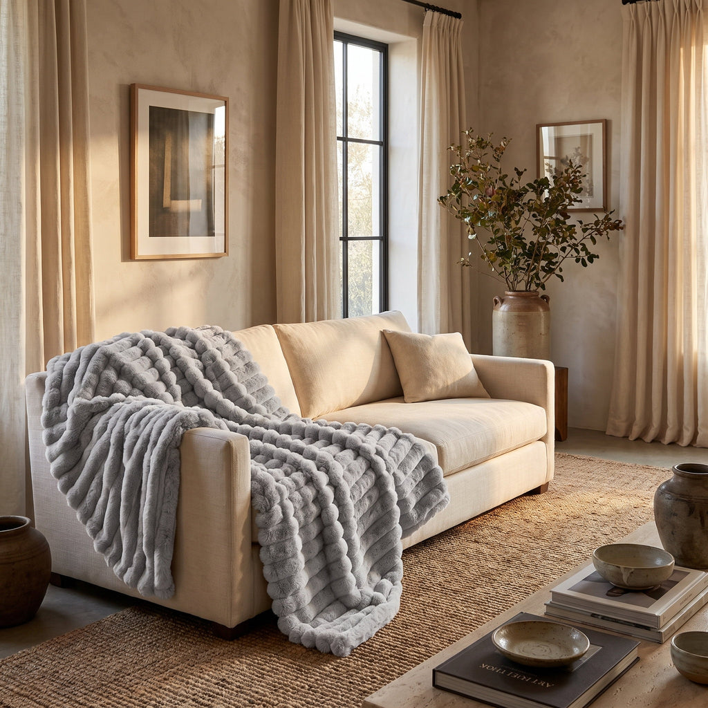 Cielo plush throw blanket in a warm living room, Style Room