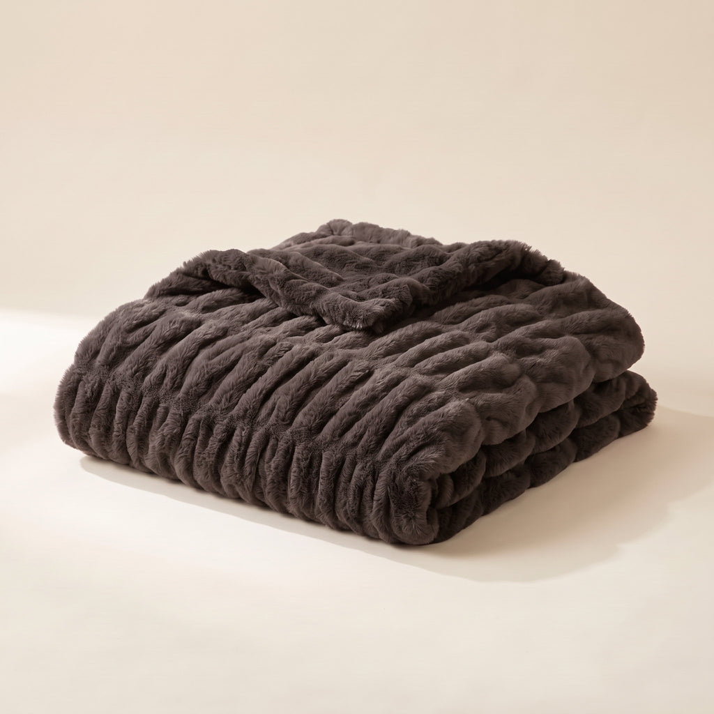 Cora Faux Fur Blanket in Charcoal, Style Room