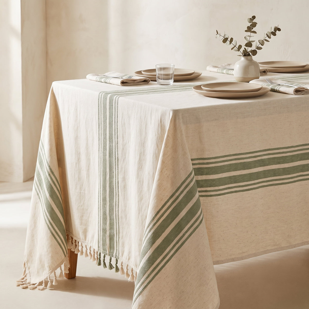 Cora Linen Tablecloth in Green, Style Room