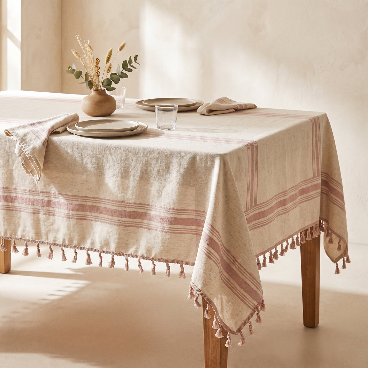 Cora Linen Tablecloth in Pink, Style Room
