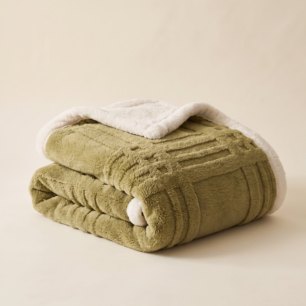 Cosmo Fluffy Blanket in Olive Cream, Style Room