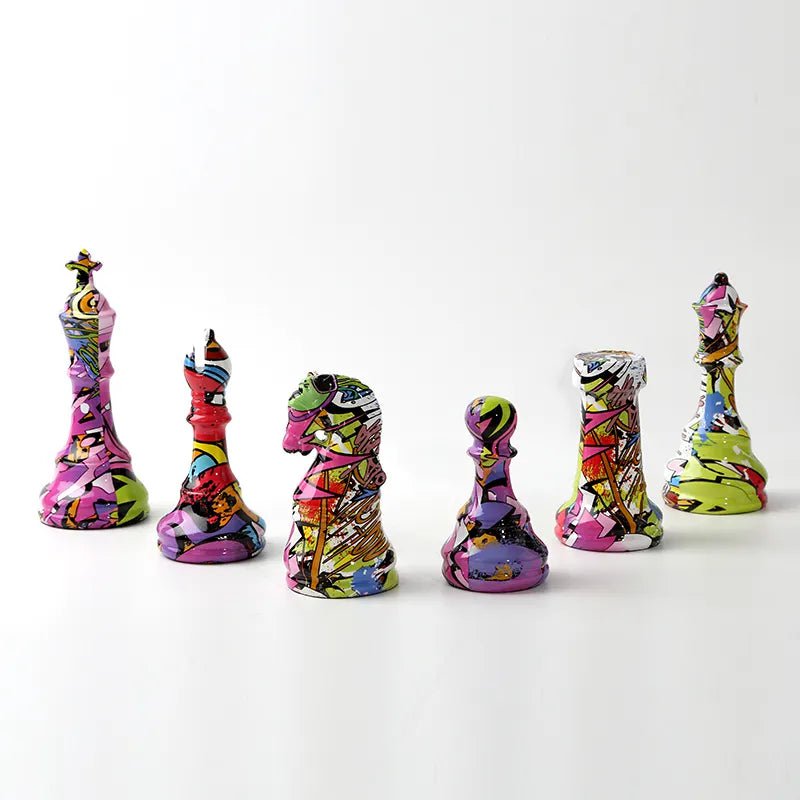 Creston hand-painted graffiti chess piece sculptures