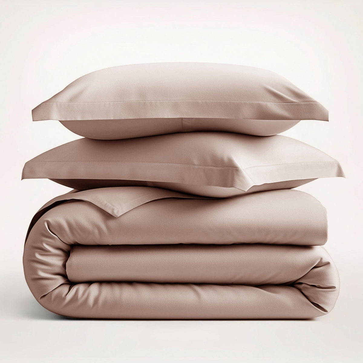 Elysia duvet set in fawn, cover and pillowcases folded