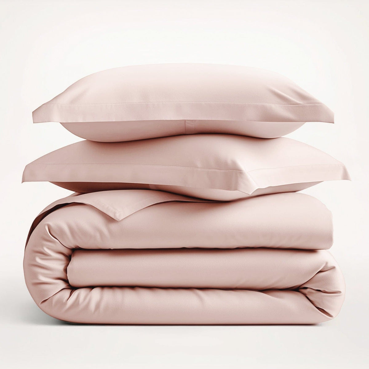 Elysia duvet set in rose, cover and pillowcases folded