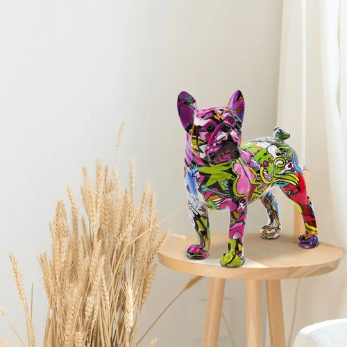 Fargo hand-painted graffiti bulldog sculpture in resin