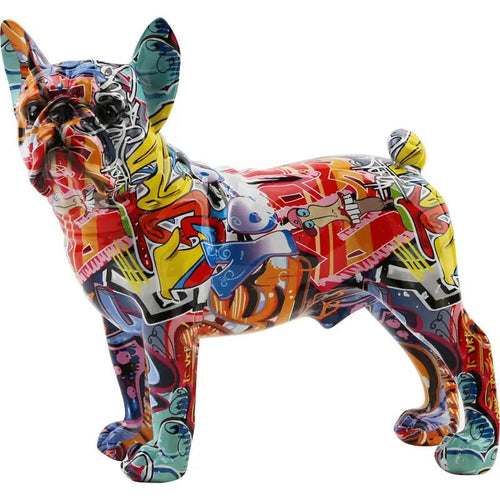 Fargo hand-painted graffiti bulldog sculpture in resin, view 2