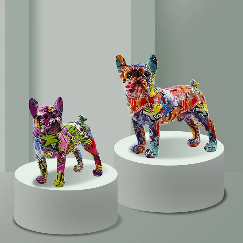Fargo hand-painted graffiti bulldog sculpture in resin, view 3