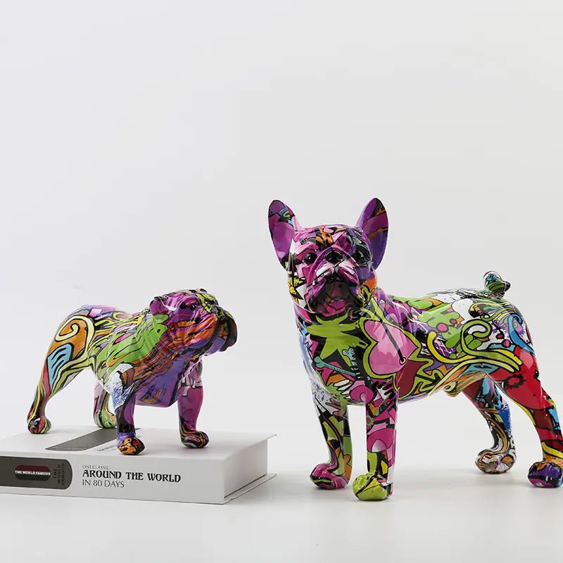 Fargo hand-painted graffiti bulldog sculpture in resin, view 4
