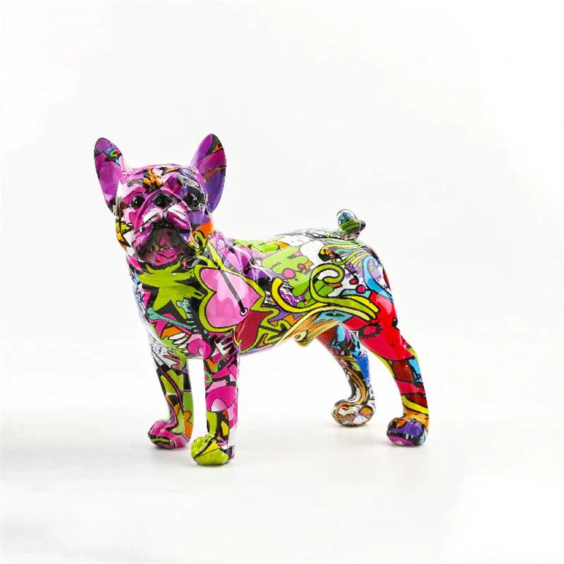 Fargo hand-painted graffiti bulldog sculpture in resin, view 5