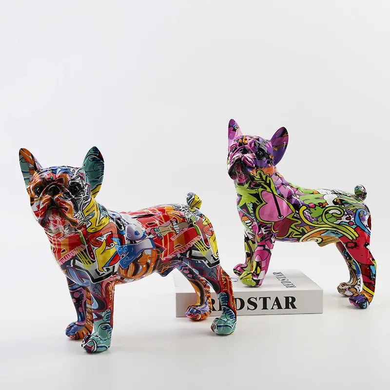 Fargo hand-painted graffiti bulldog sculpture in resin, view 7