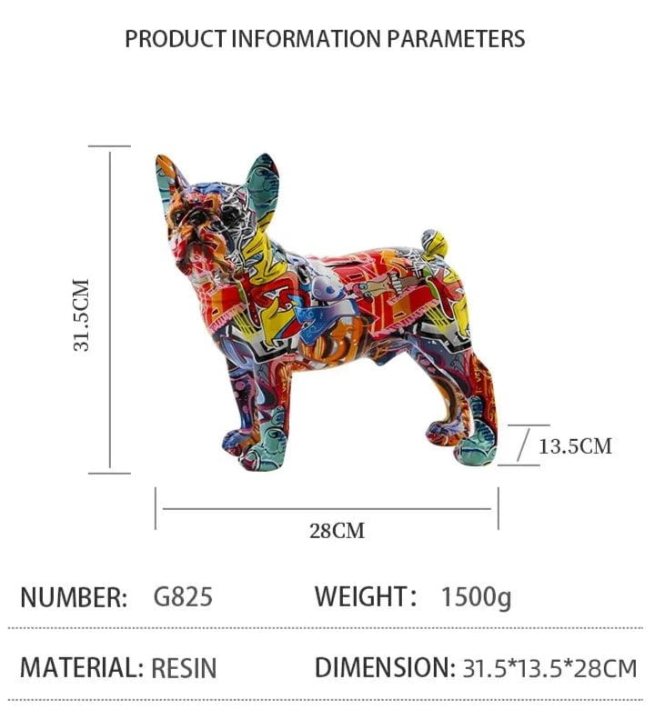 Fargo hand-painted graffiti bulldog sculpture in resin, view 8