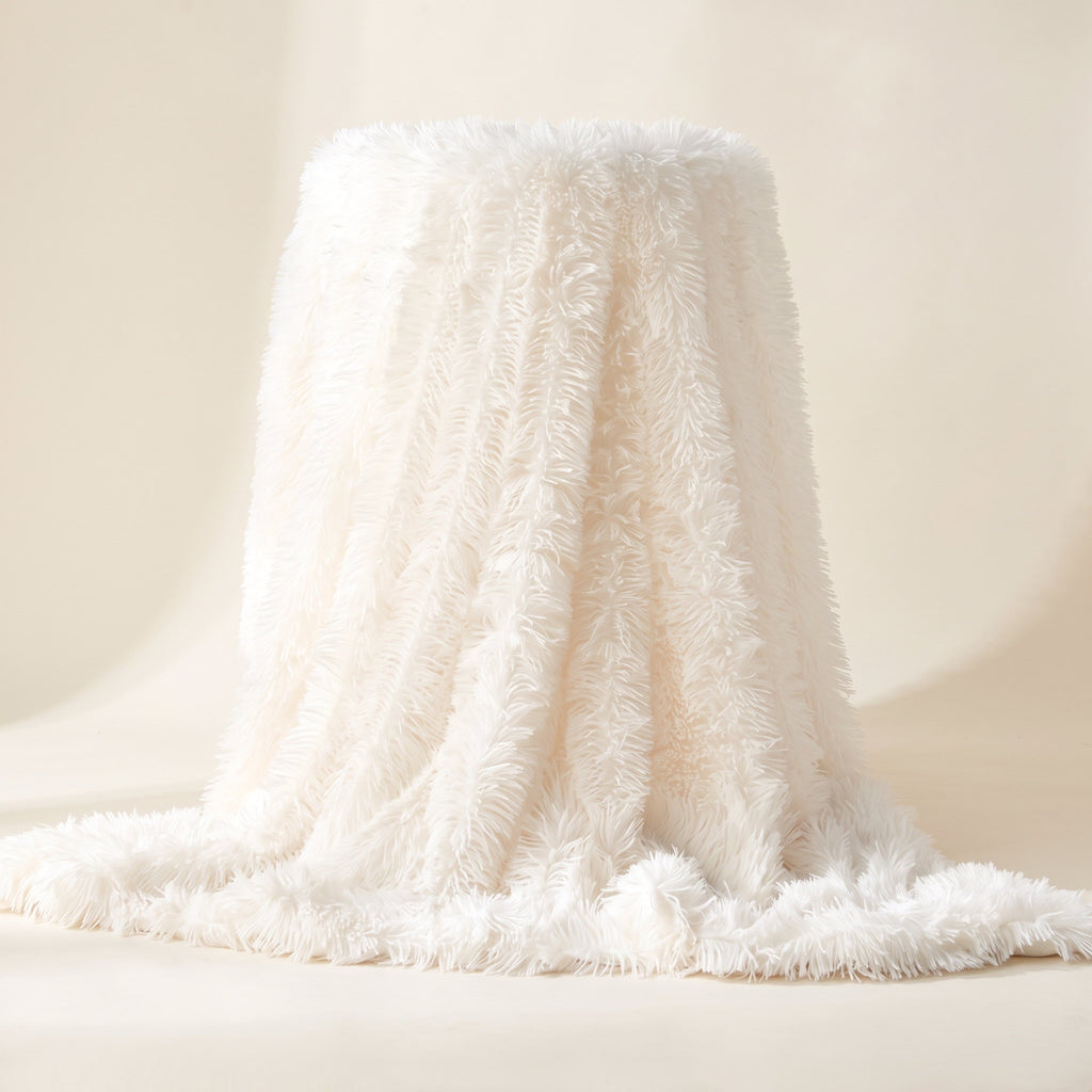 Fiona ivory faux fur throw blanket with long soft pile, Style Room