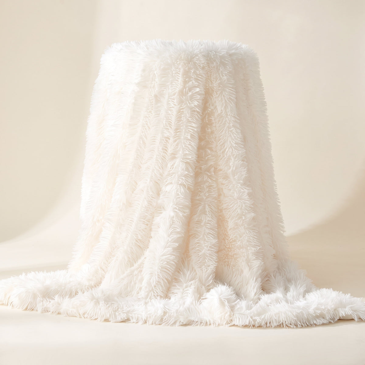 Fiona ivory faux fur throw blanket with long soft pile, Style Room