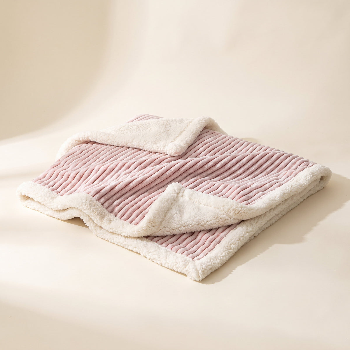 Fiora dusty pink striped velvet blanket with sherpa reverse, Style Room
