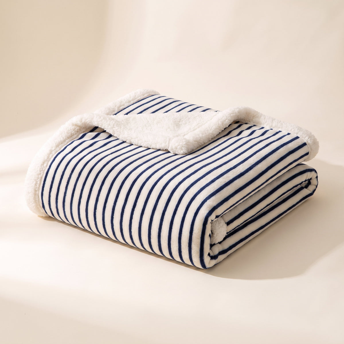 Fiora Sherpa Blanket in Navy Stripes, Style Room
