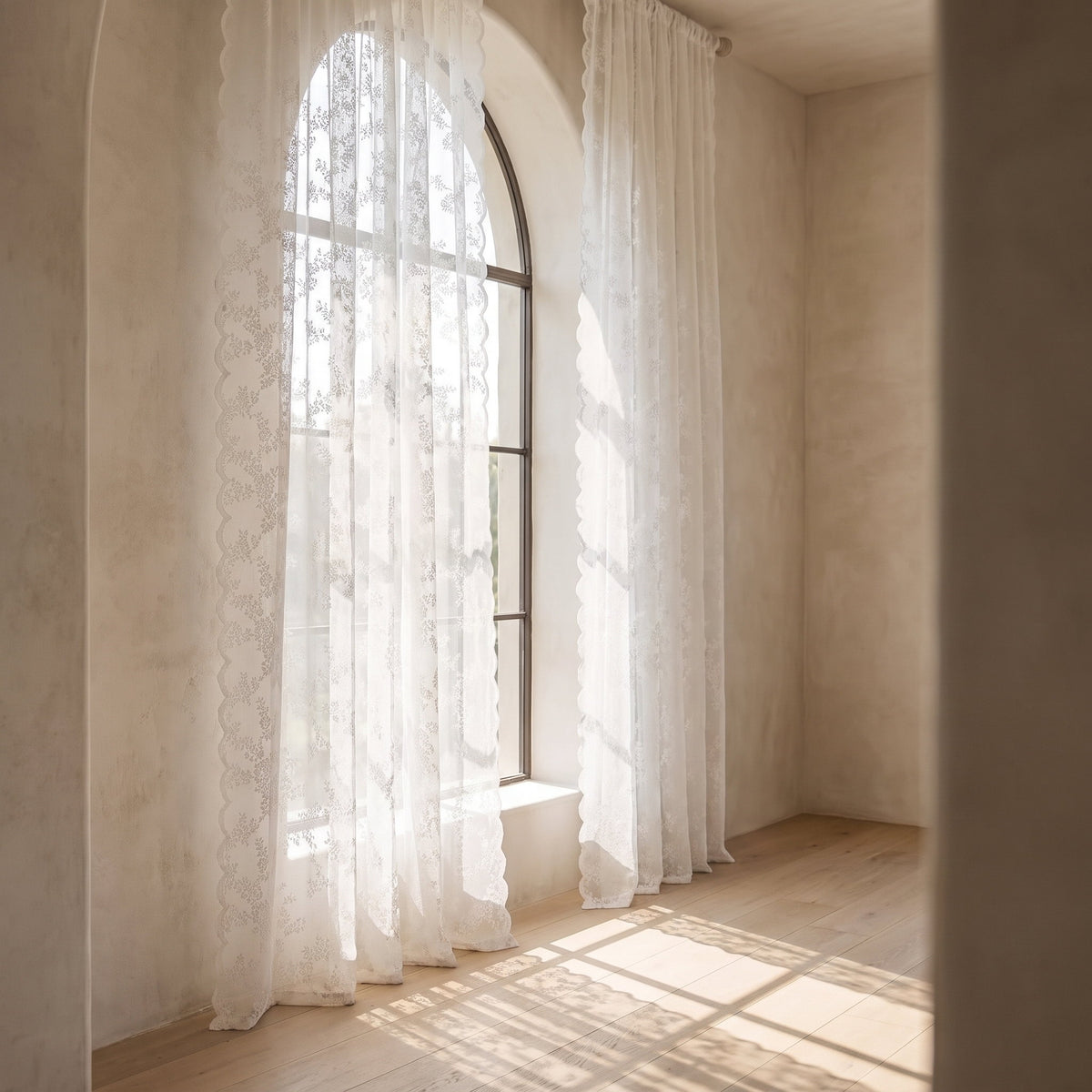 Flora sheer white curtains filtering daylight in a calm room, Style Room