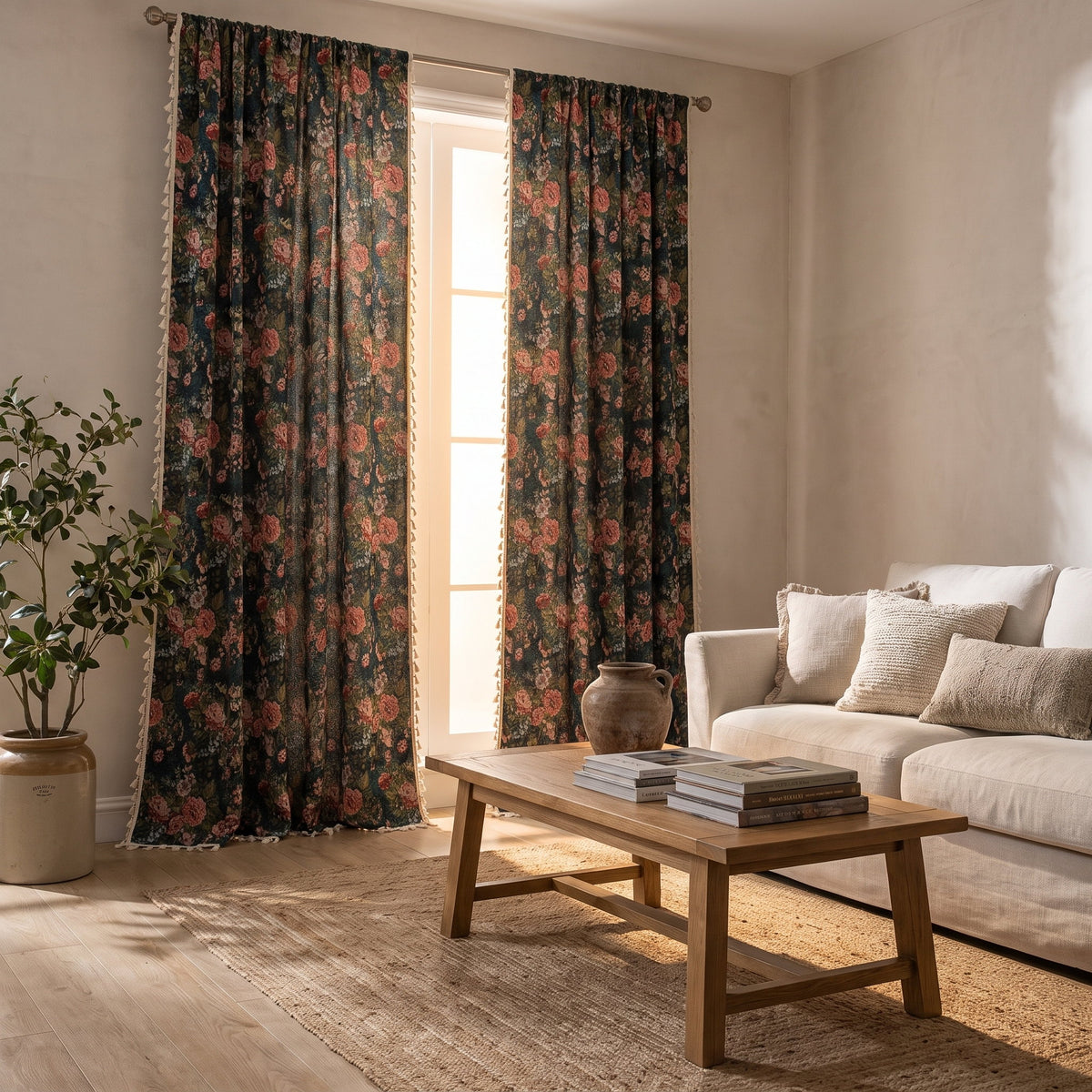 Flora vintage curtain filtering daylight in a calm room, Style Room