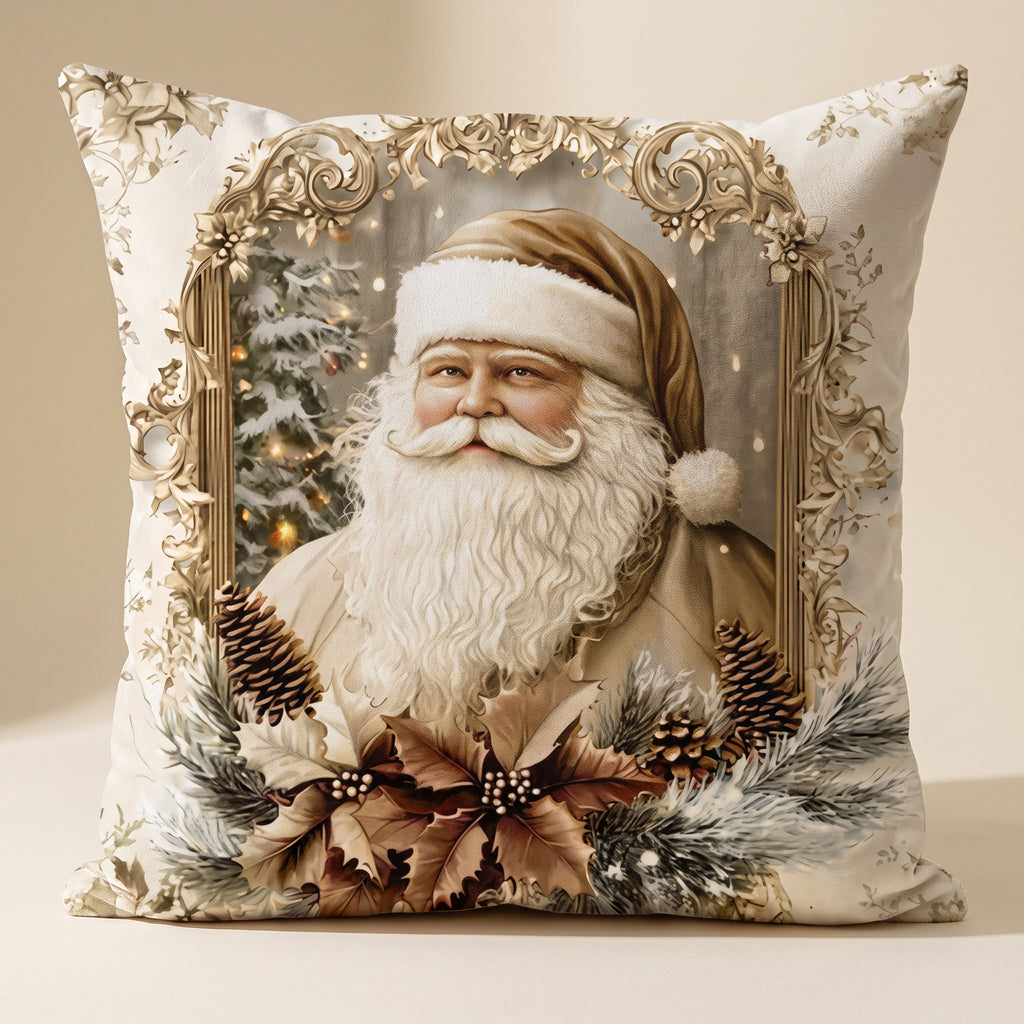 Galen velvet cushion cover in cream with vintage Santa Claus Christmas print, Style Room