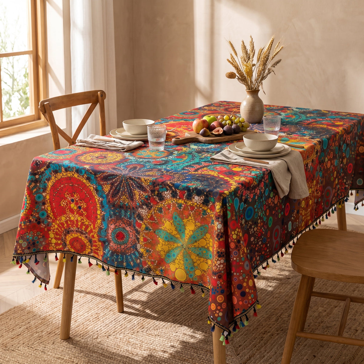 Haven Bloom tablecloth spread over a dining table, Style Room