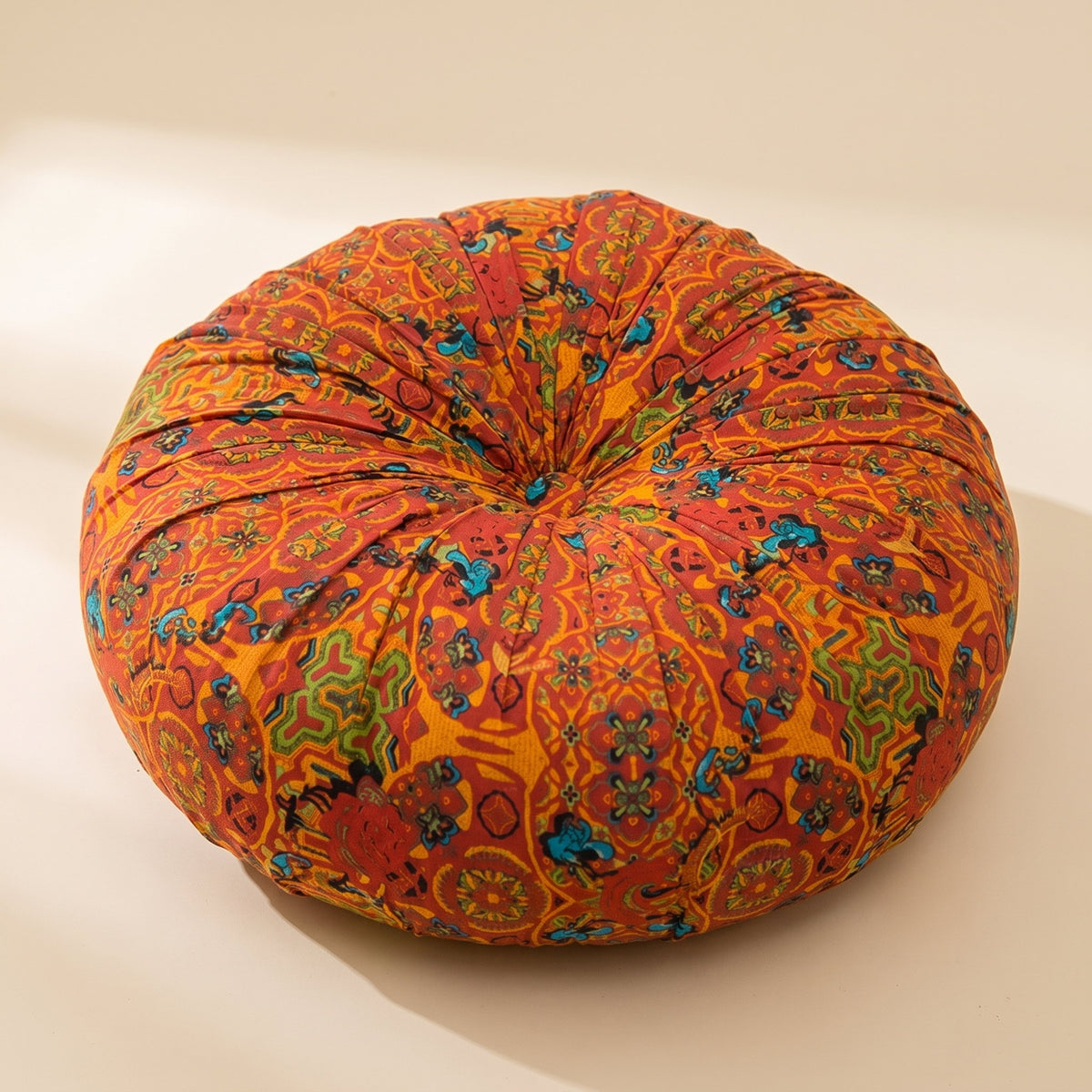 Mira plush meditation cushion in rust orange with bohemian paisley print, Style Room