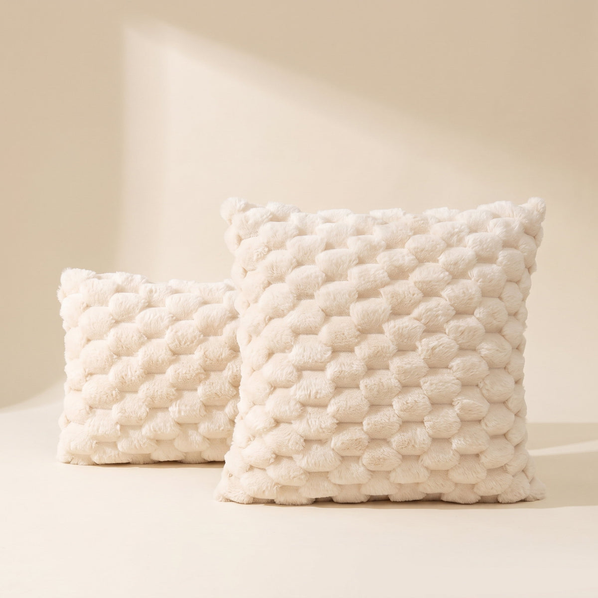 Mira cream white plush cushion covers with 3D bubble texture, Style Room