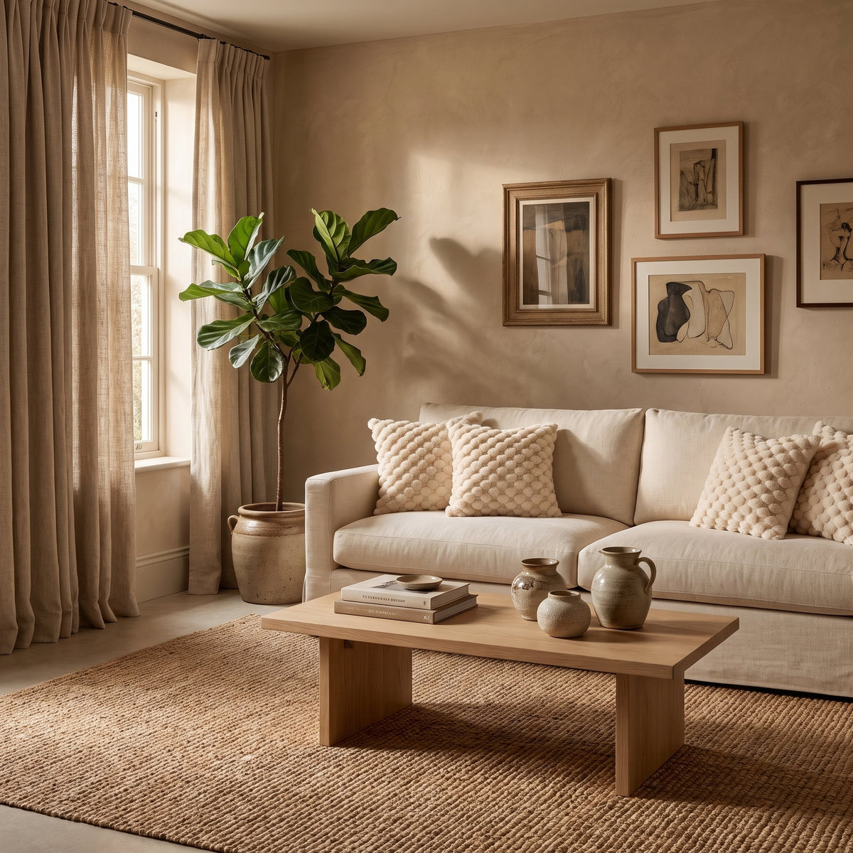 Mira cream plush cushions in a calm cream living room, Style Room
