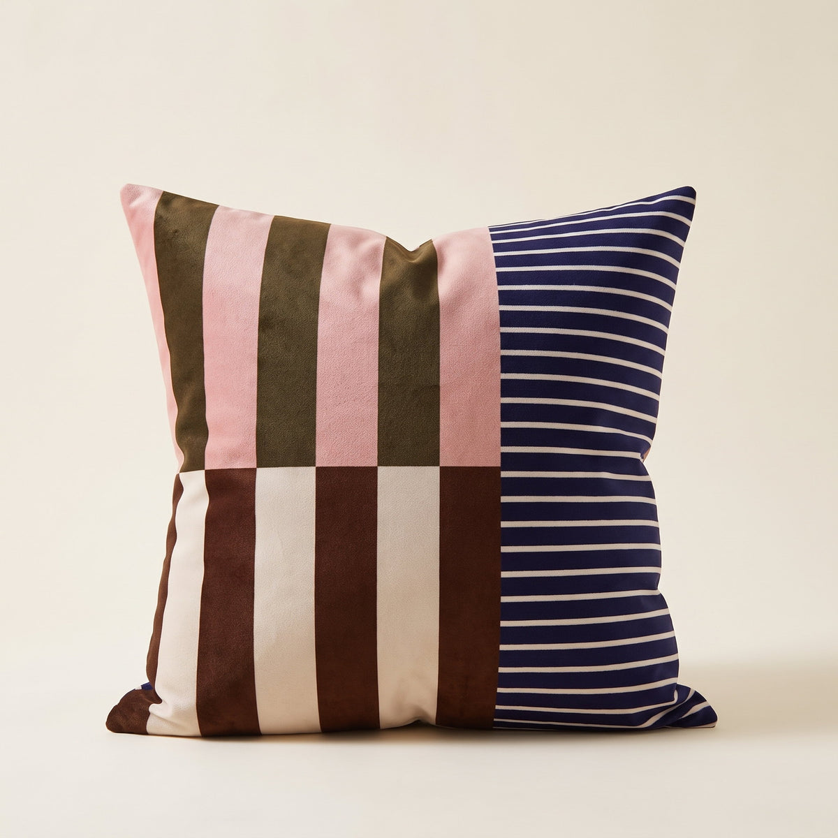 Mira colour-block cushion cover in pink, olive, brown and navy, Style Room