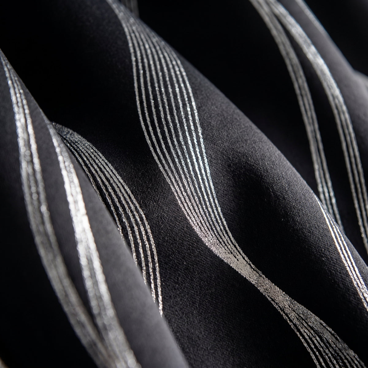 Close-up of the silver wave pattern on the Mira blackout curtain, Style Room