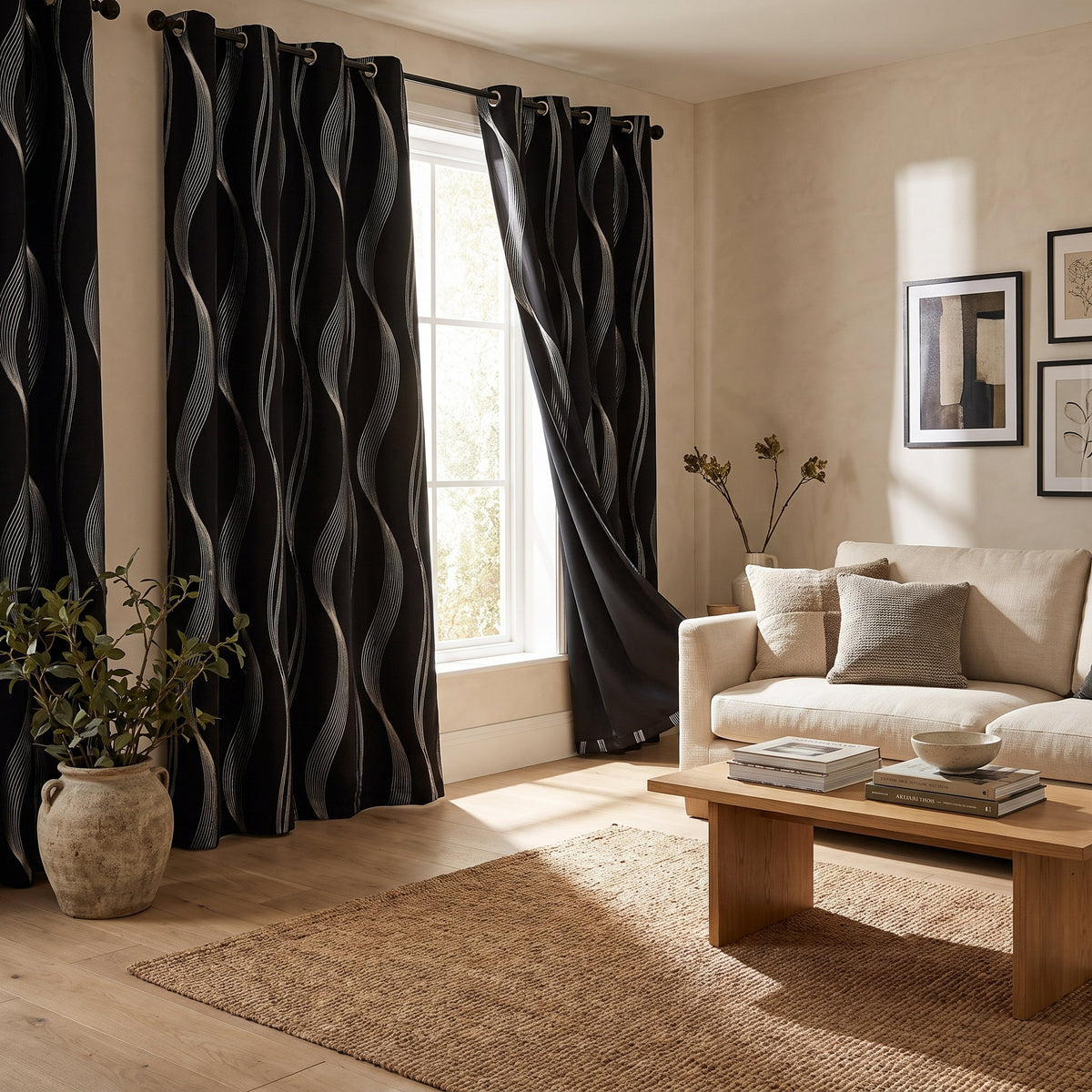 Mira wave curtains in a calm neutral interior, Style Room