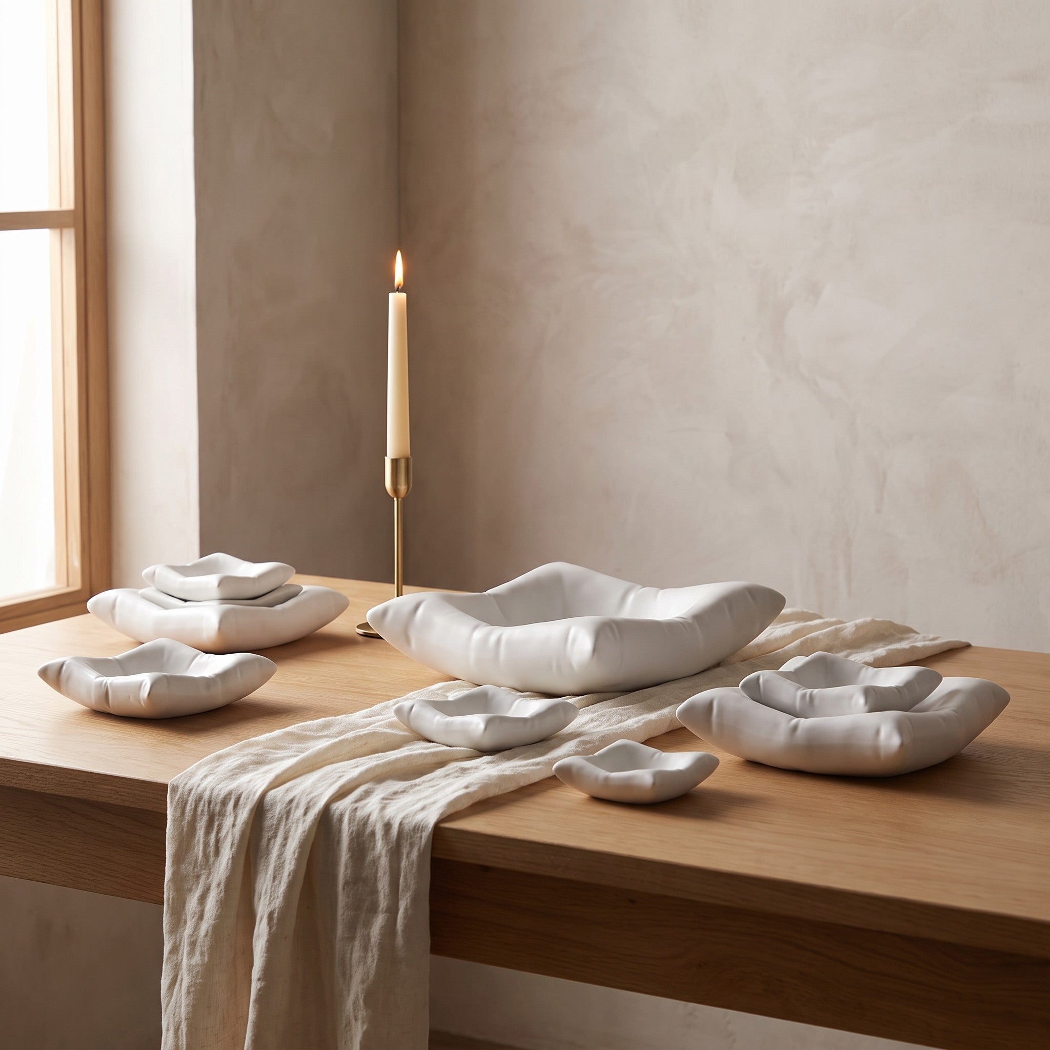 Pavo ceramic pillow-shape bowl set, view 3