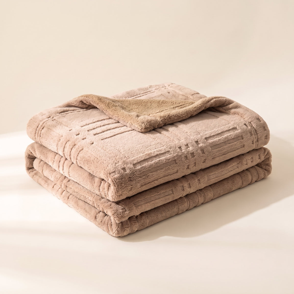 Pavo Embossed Grid Blanket in Beige Mocha, Style Room