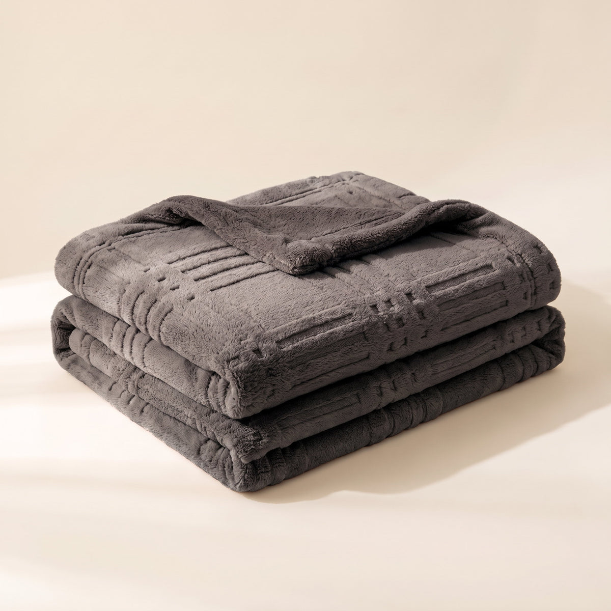 Pavo Embossed Grid Blanket in Charcoal Gray, Style Room