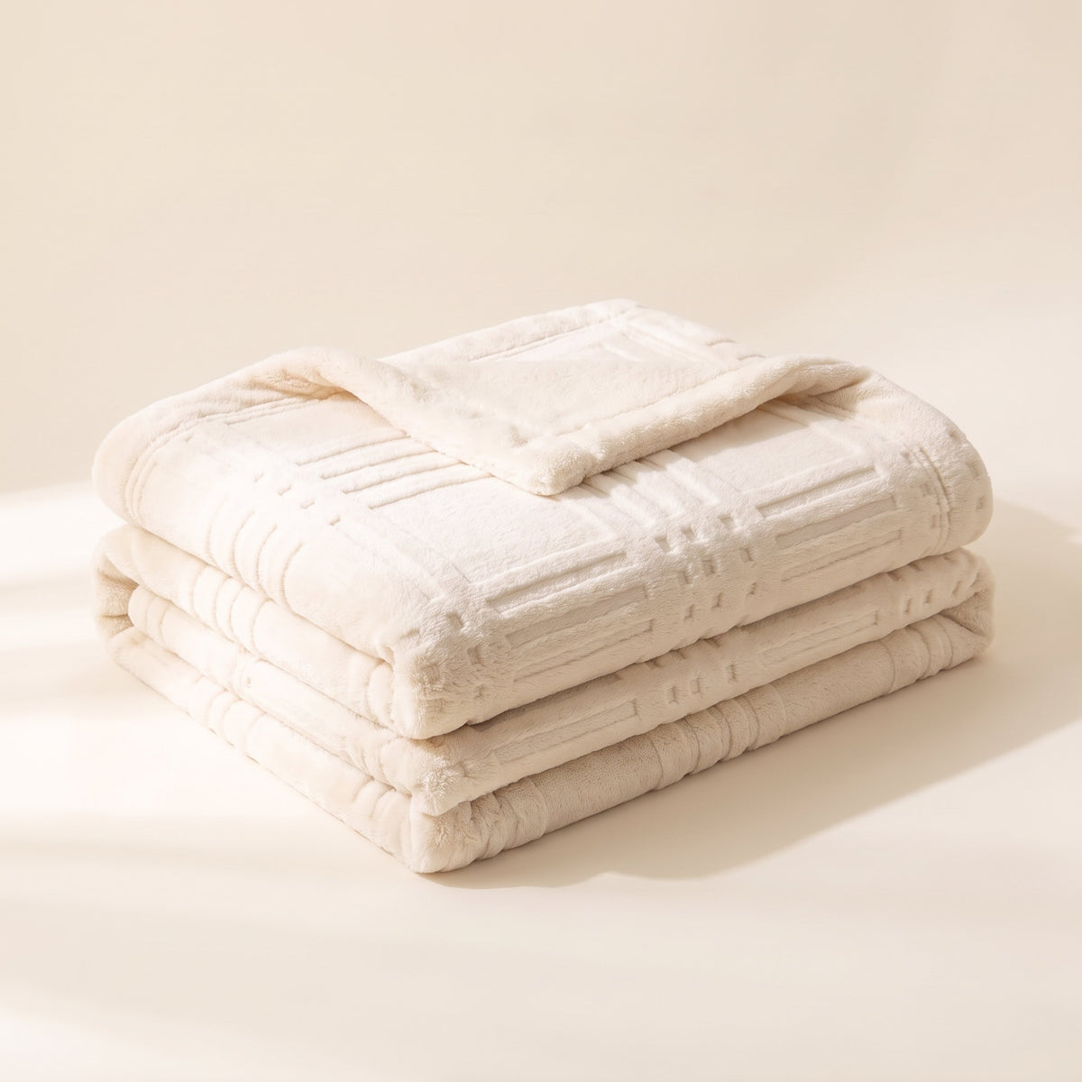 Pavo Embossed Grid Blanket in Ivory Cream, Style Room