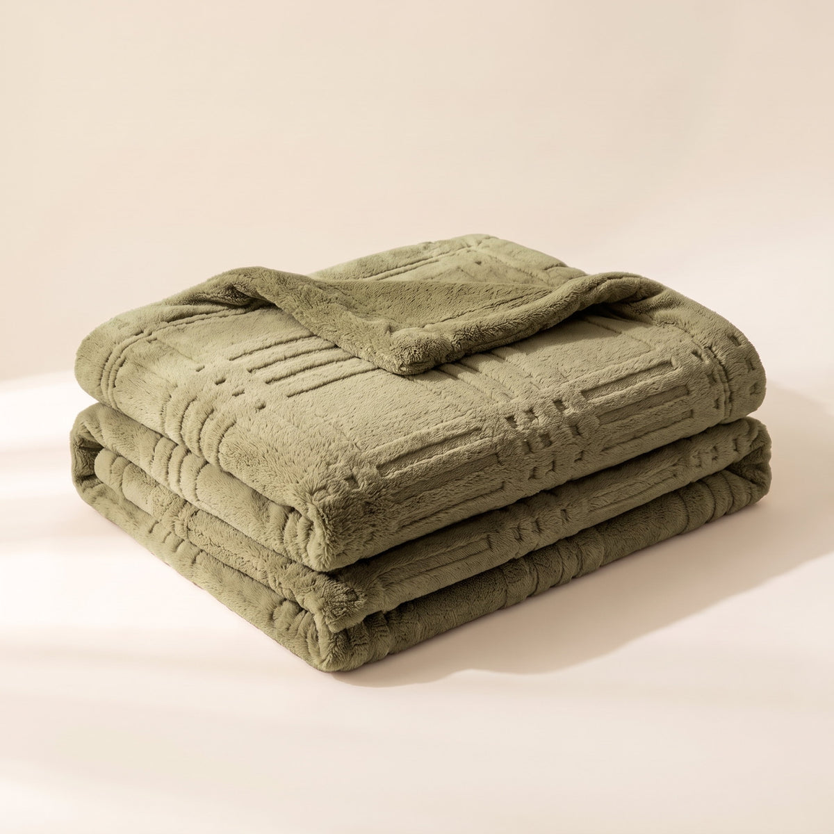 Pavo Embossed Grid Blanket in Olive Green, Style Room