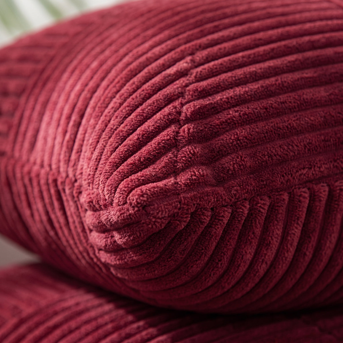Close-up of the wide-wale corduroy ribbing on the Raven cushion cover, Style Room