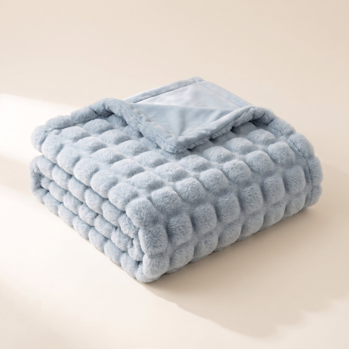 Raven Faux-Fur Blanket Throw in Cozy Blue, Style Room