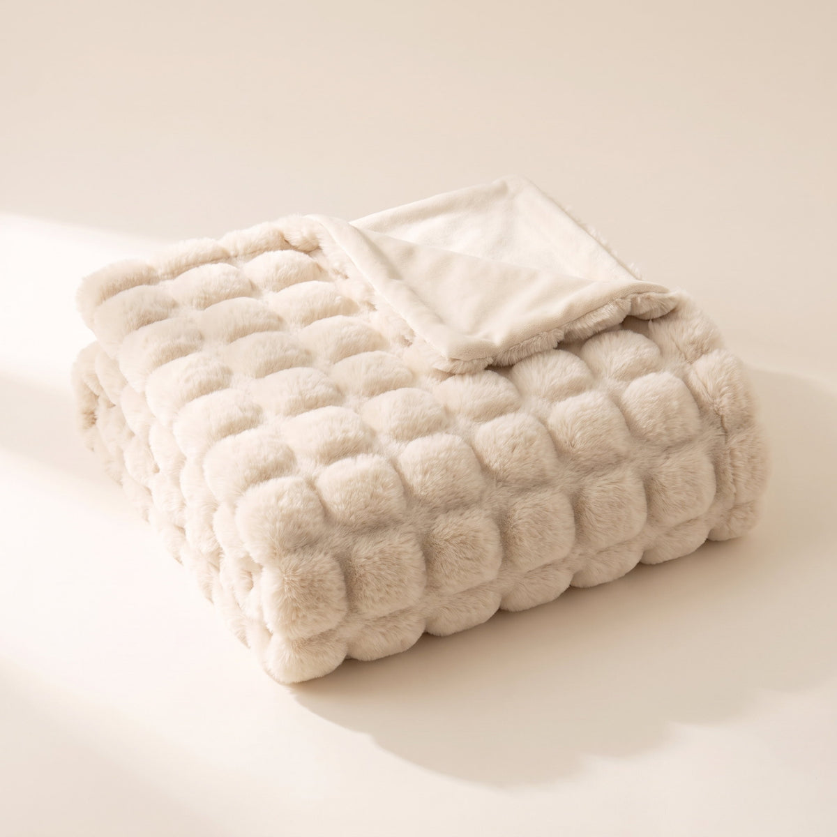 Raven Faux-Fur Blanket Throw in Ivory Cream, Style Room
