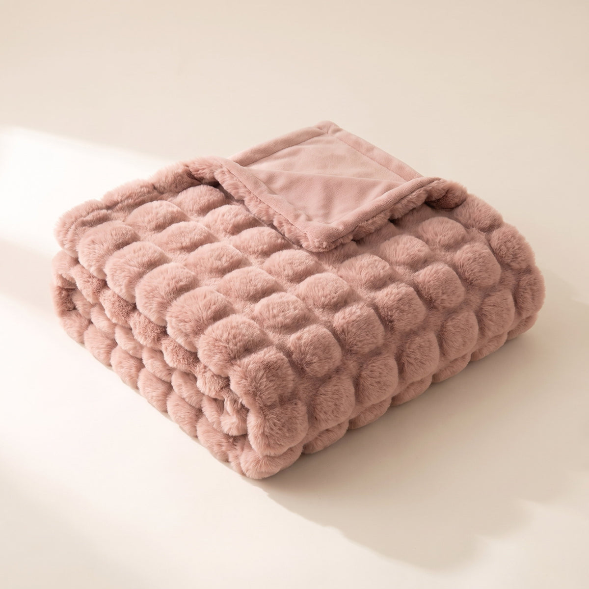 Raven Faux-Fur Blanket Throw in Rose Blush, Style Room
