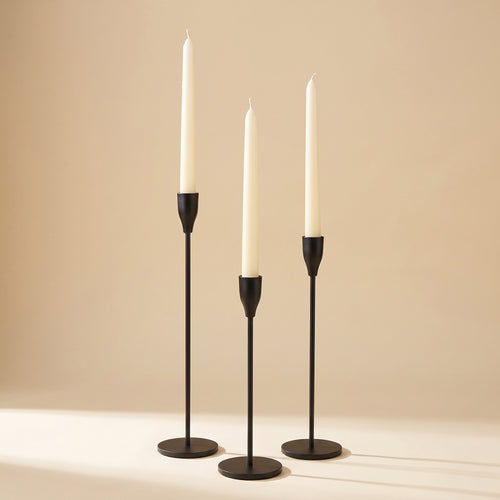 Sable candle holders set of three in matte black metal with taper candles, Style Room