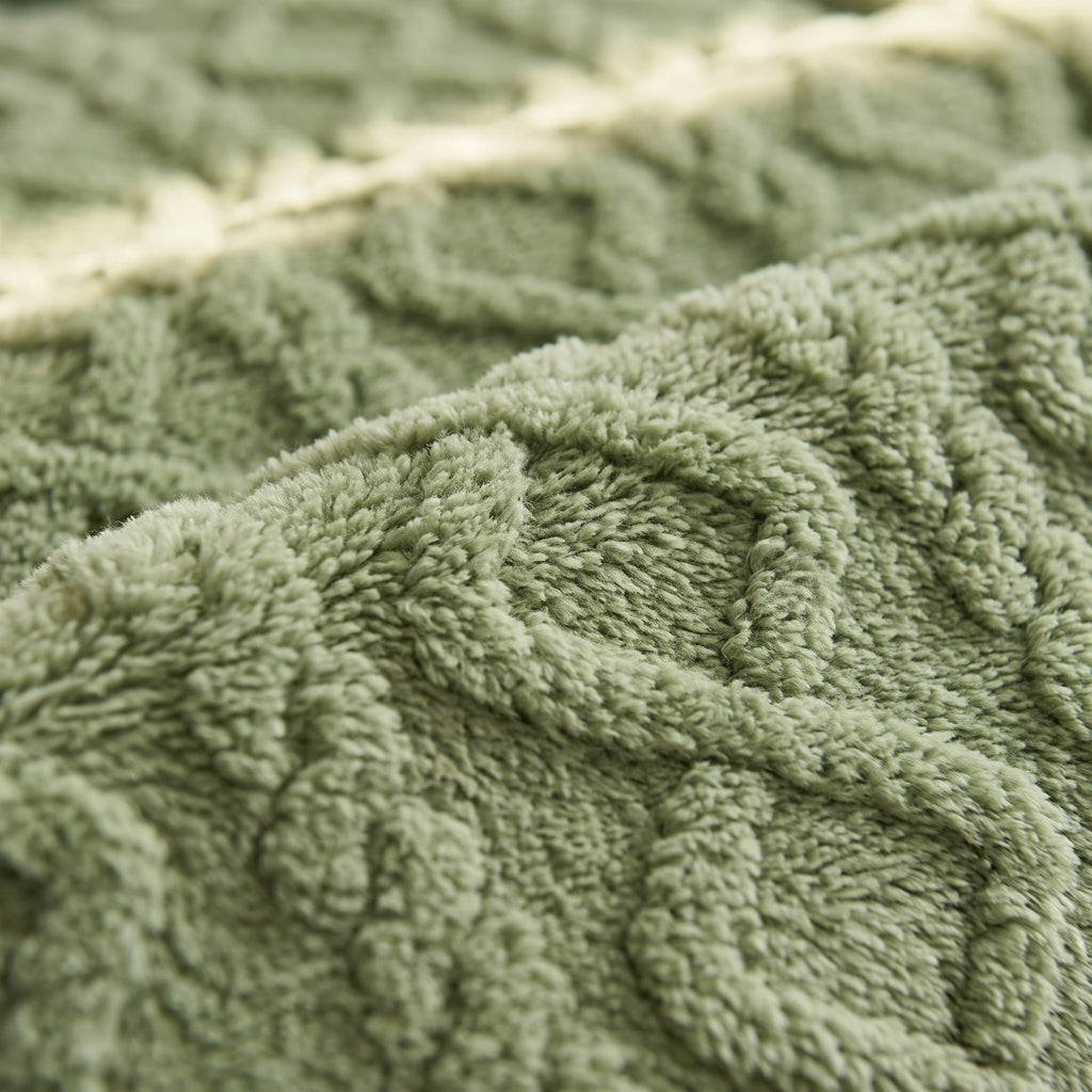 Close-up of the cable relief of the Sable plush blanket, Style Room