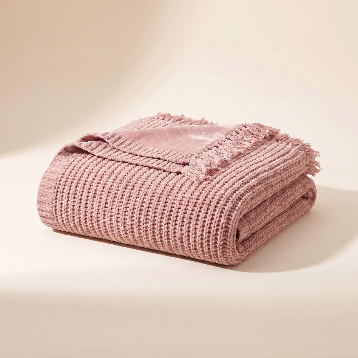 Seren Knit Throw Blanket in Blush Pink, Style Room
