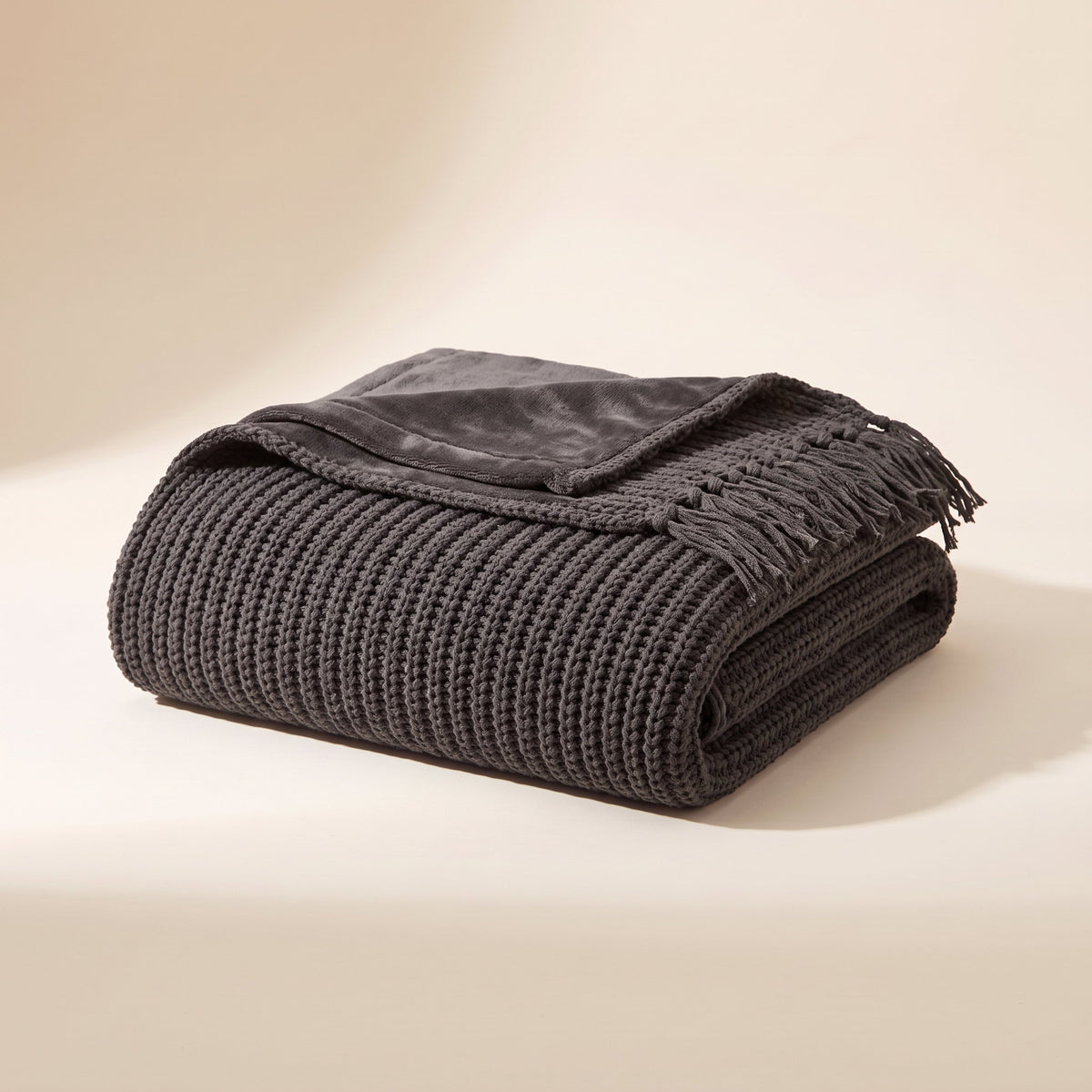 Seren Knit Throw Blanket in Charcoal Gray, Style Room