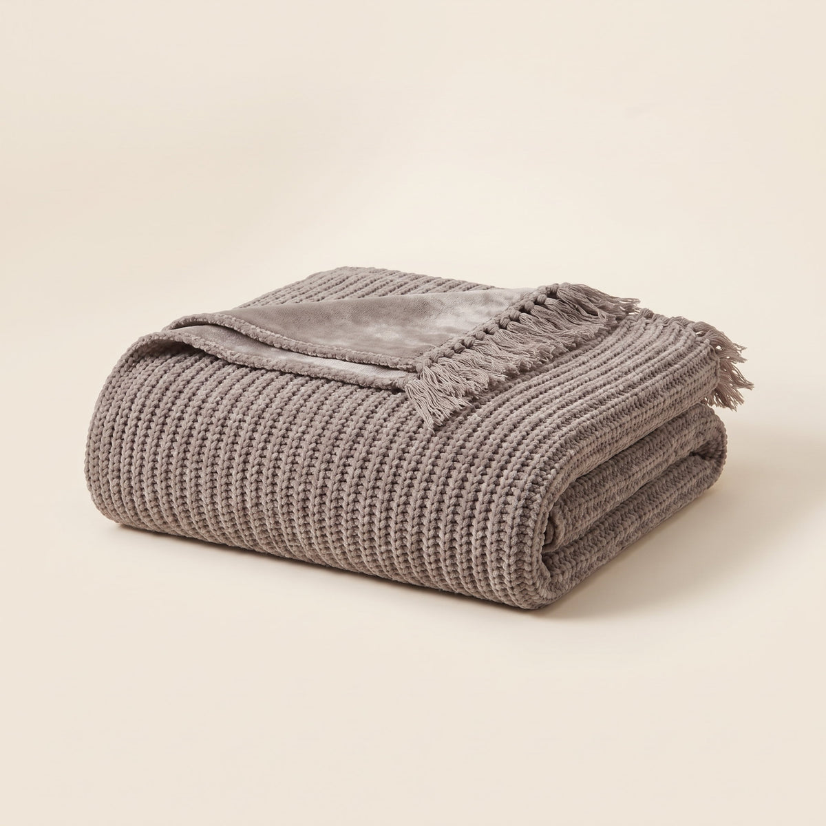 Seren Knit Throw Blanket in Taupe, Style Room