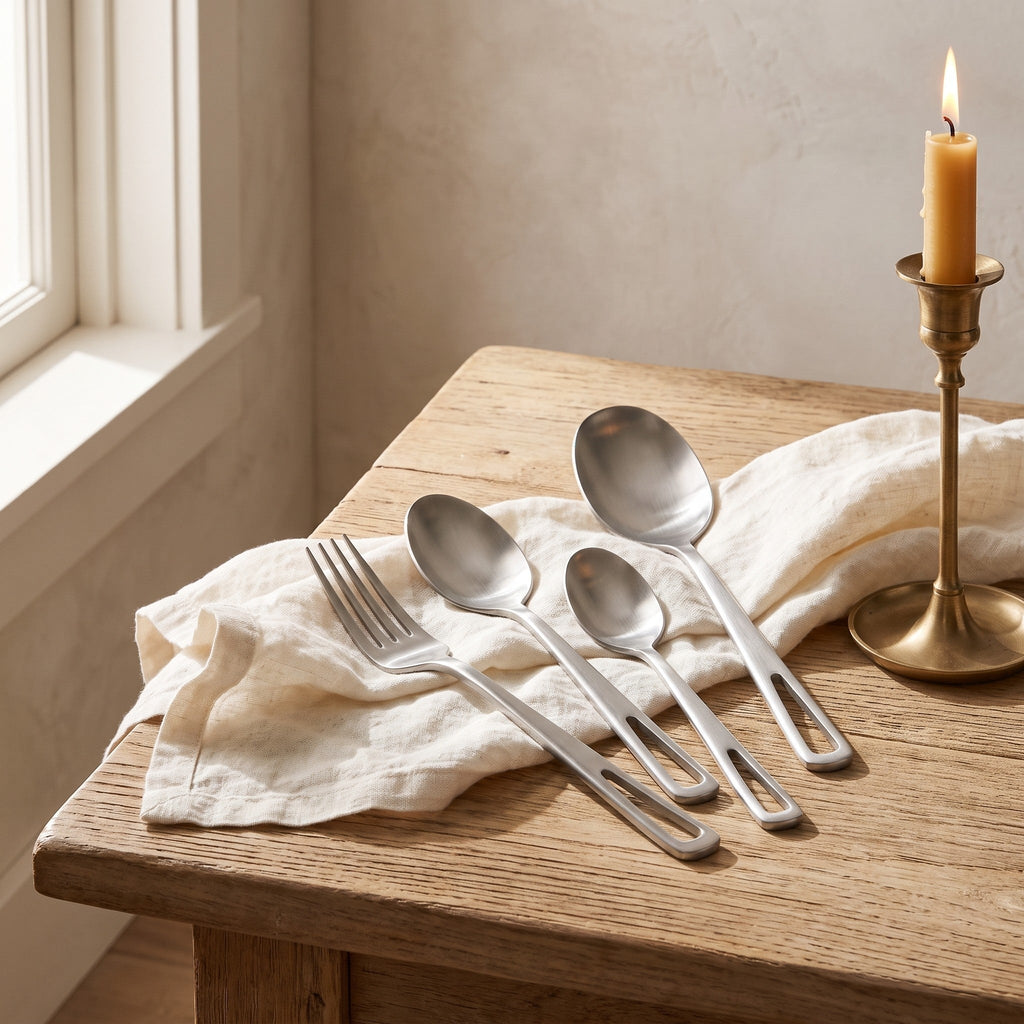 Close-up of the Sierra knife and fork showing the flat tapered handles