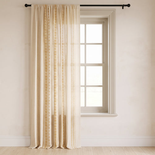 Solara cream curtain panel with gold embroidered stripes, Style Room