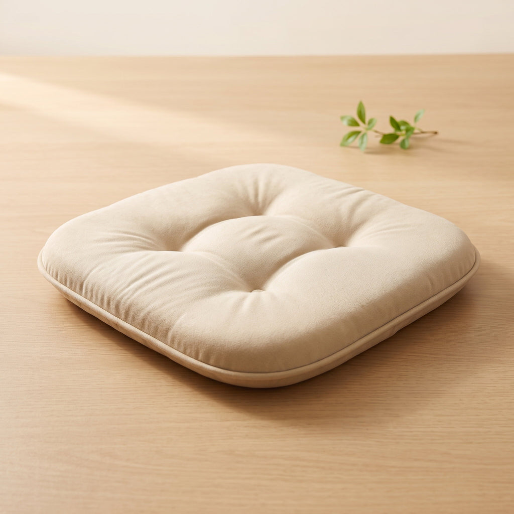 Vela chair cushion in ivory sand with button tufting, piped edge and ties, Style Room