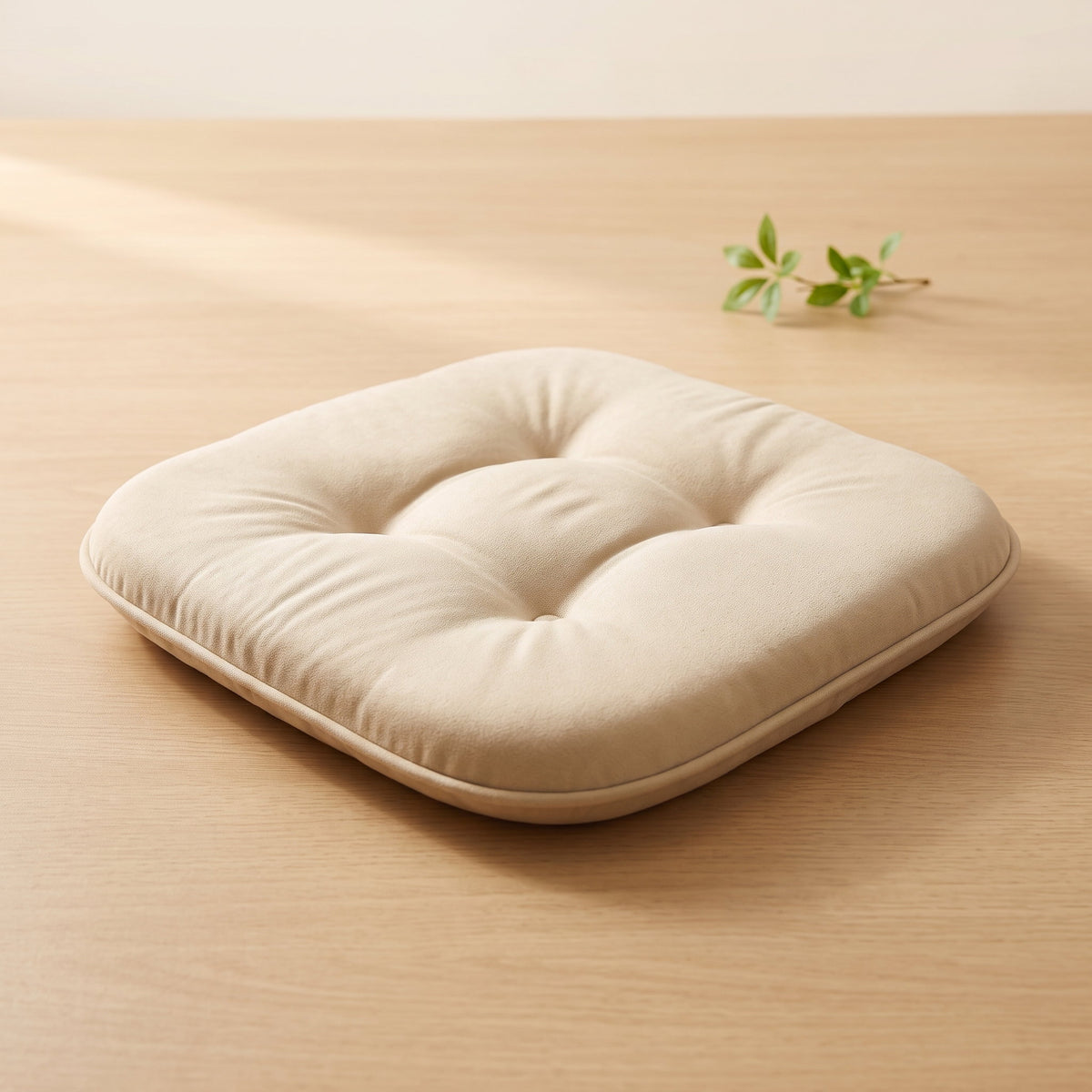 Vela chair cushion in ivory sand with button tufting, piped edge and ties, Style Room