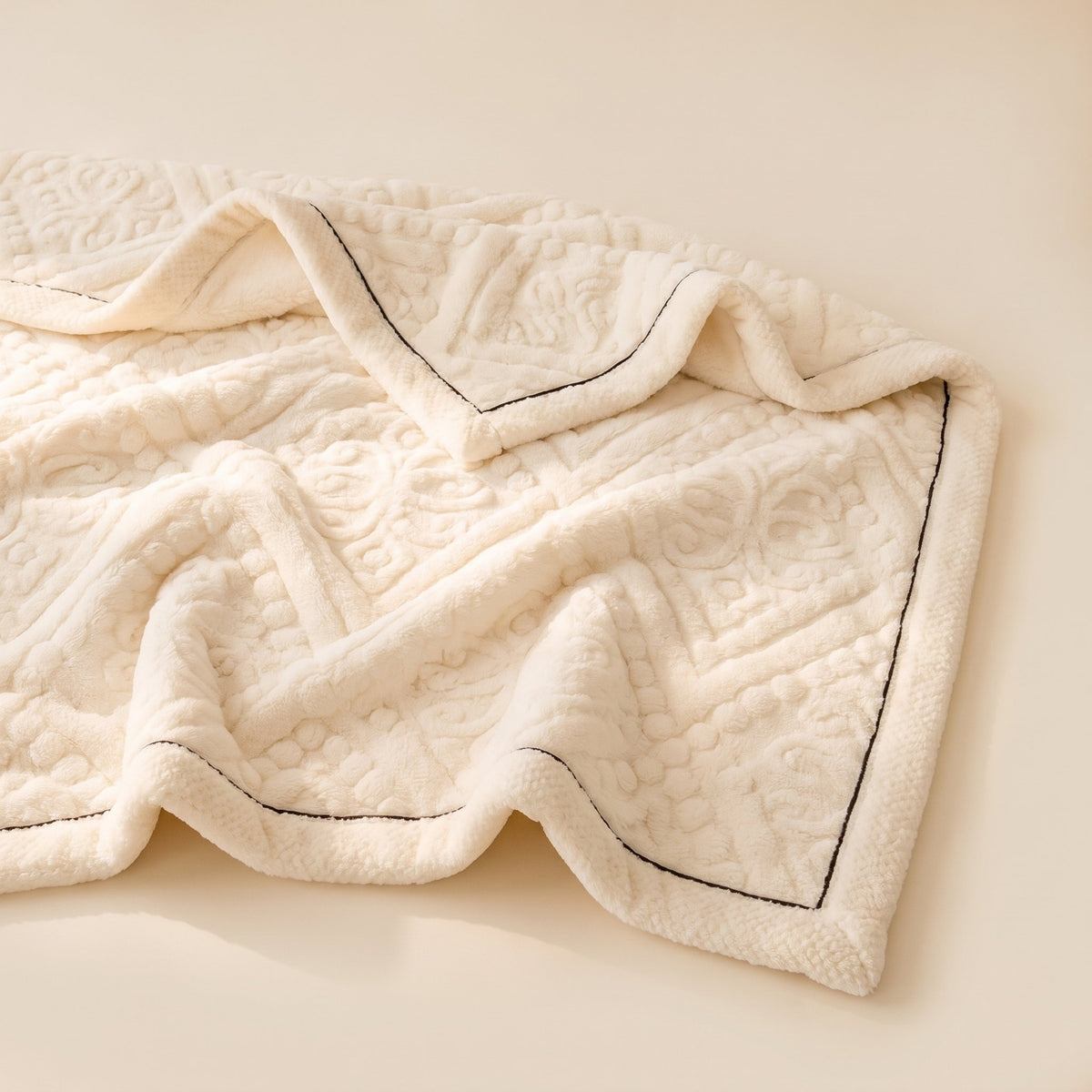 Vela cream velvet sherpa blanket with carved relief pattern, Style Room